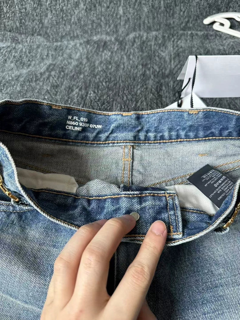 Celine Jane Denim Pants with Gold Buckle