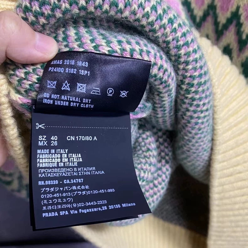 Prada Yellow Green Striped Logo Knit Sweater