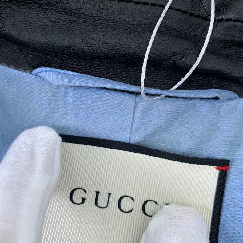 Gucci Black Leather Biker Jacket with Beads