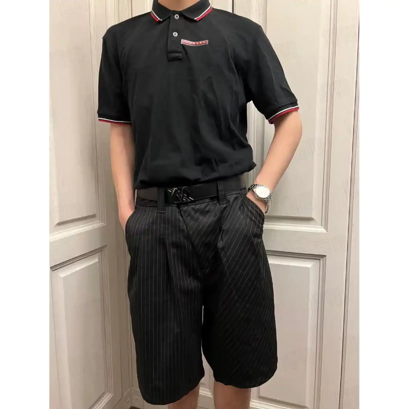 Prada Black Cotton Polo Shirt for Men
