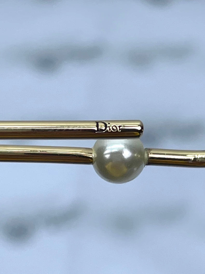 Dior Gold Paperclip Pearl Earrings