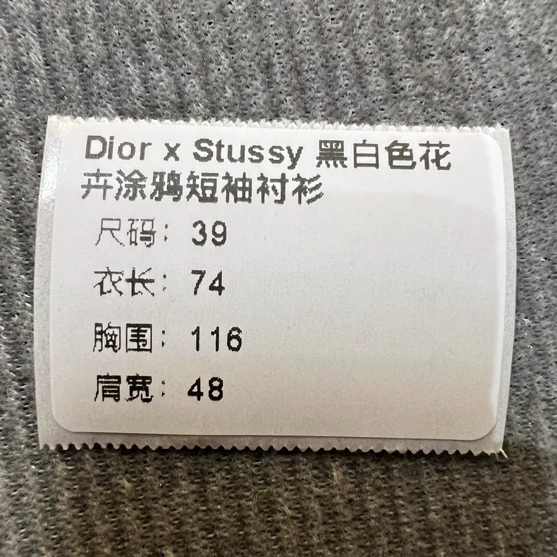 Dior Stussy Black White Floral Short Sleeve Shirt