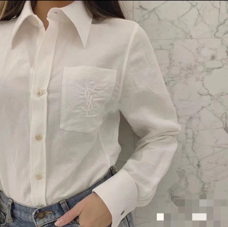 Saint Laurent White Embroidered Shirt