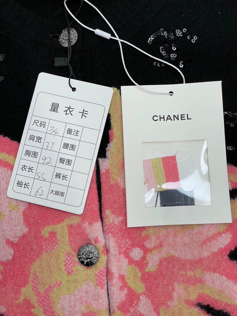 Chanel Flowers Sequin Cashmere Cardigan
