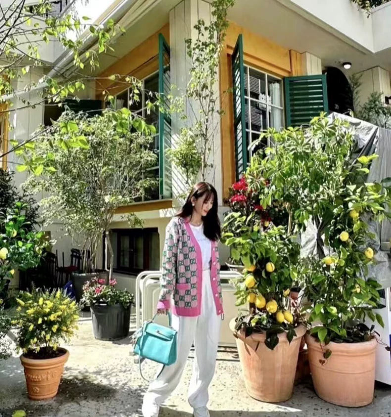 Gucci Colorful Logo V-Neck Wool Cardigan