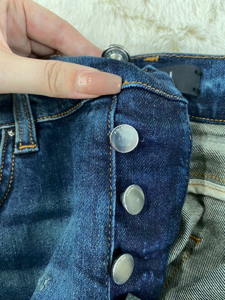 Amiri Blue Red Paisley Print Denim Pants