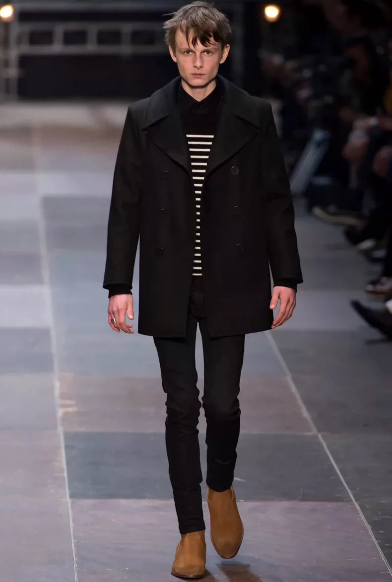 Saint Laurent Double-Breasted Navy Coat