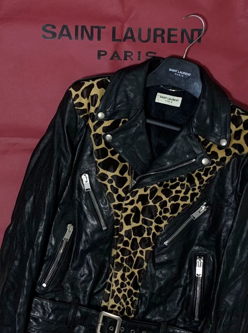 Saint Laurent Leopard Print Leather Jacket