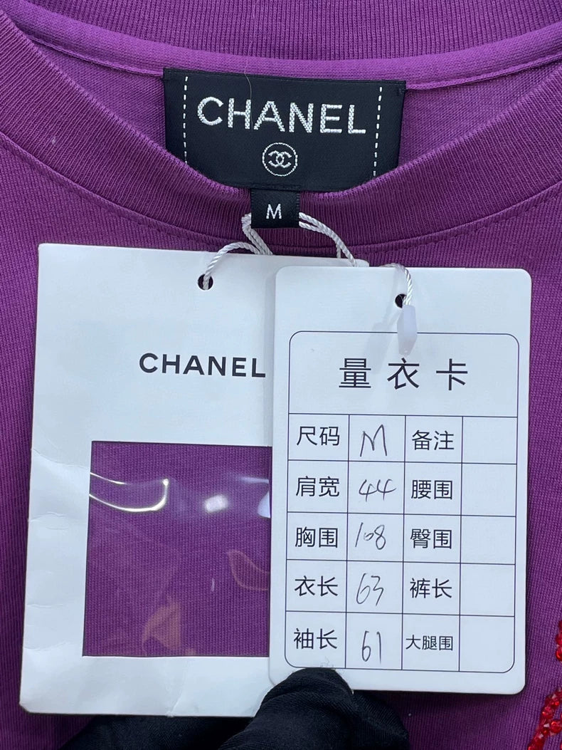Chanel Purple Long Sleeve Letter T-shirt