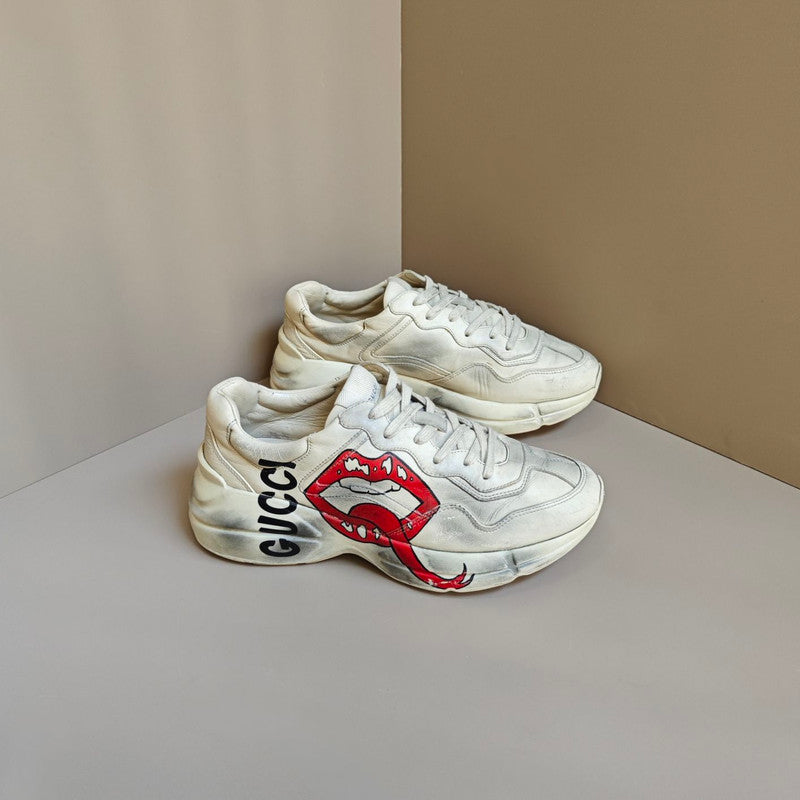 Gucci Rhyton Leather Casual Sneakers with Lip Print 0079