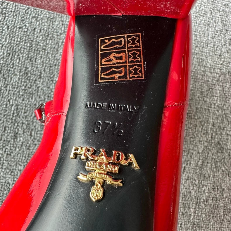 Prada Red Patent Leather Chunky Heeled Boots
