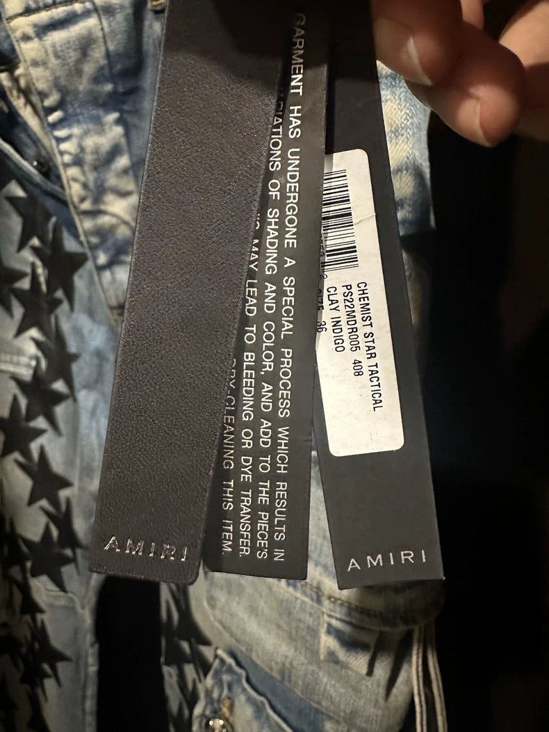 Amiri Chemist Denim Cargo Pants with Stars