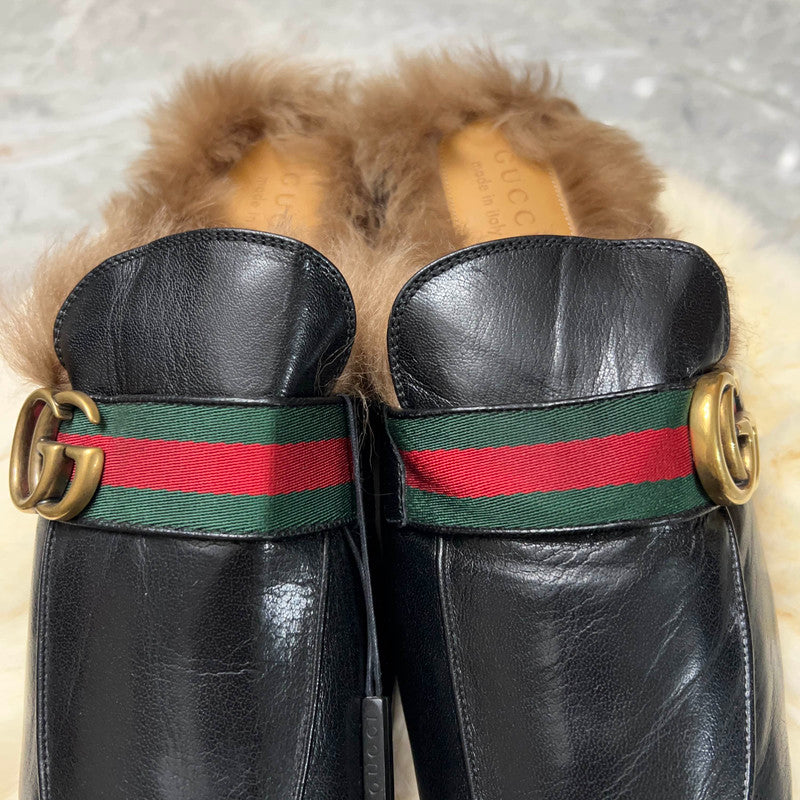 Gucci Princetown Black Fur Mules for Men 0079
