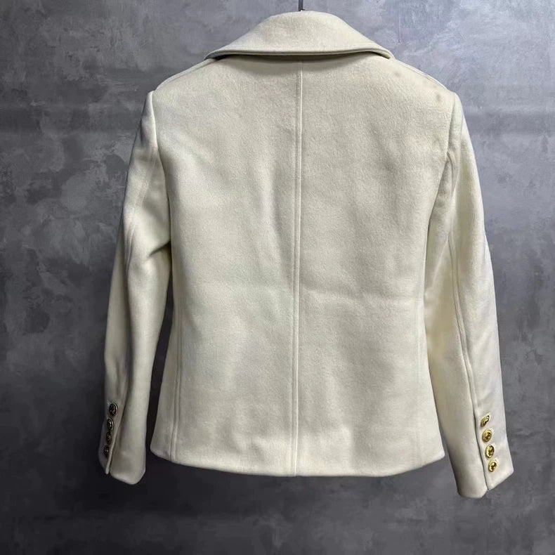 Celine White Wool Double-Breasted Short Coat