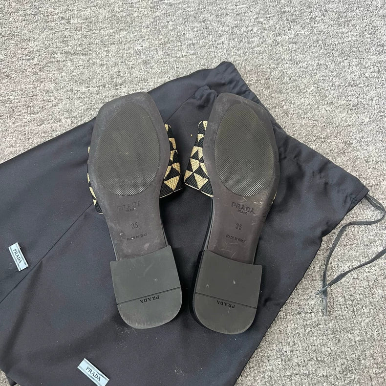 Prada Triangle Logo Flat Slippers