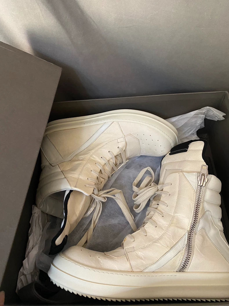 Rick Owens White Leather High-Top Boots-yf
