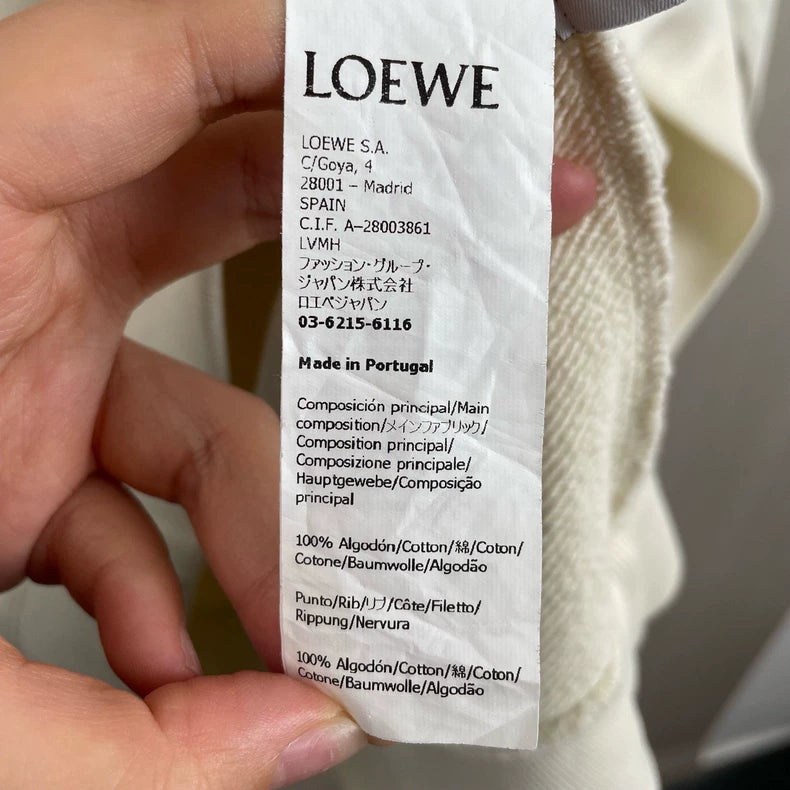 Loewe White Hoodie with Leather Patch