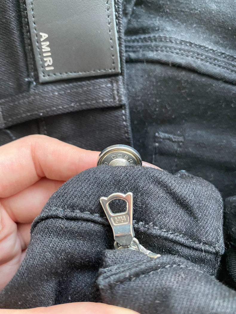 Black Sports Stripe Distressed Denim Pants