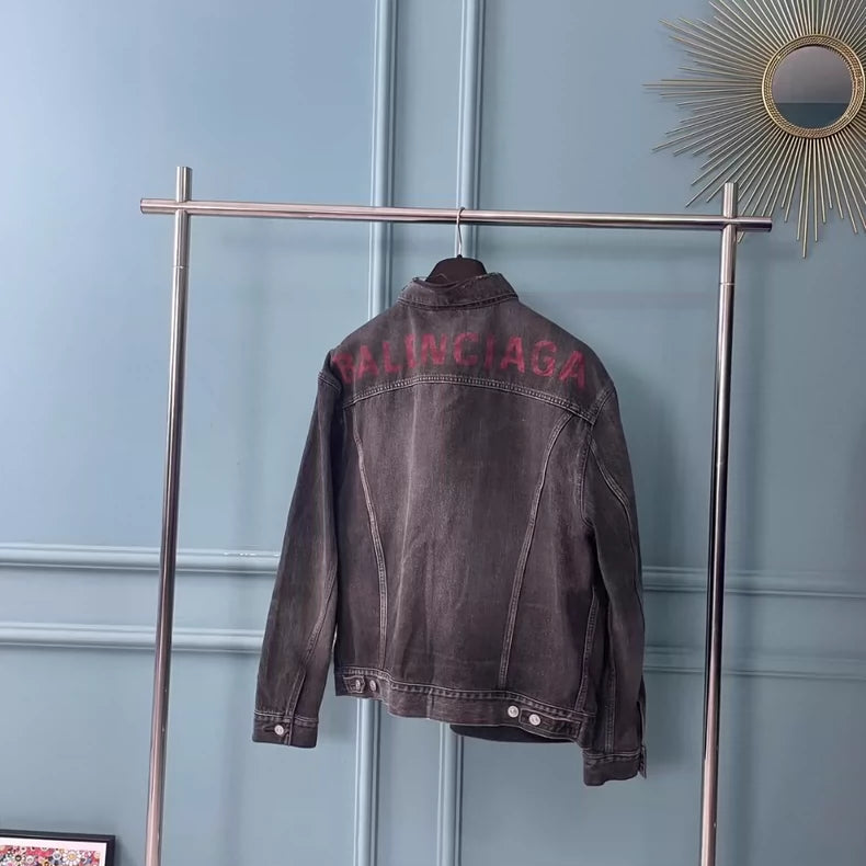 Balenciaga Distressed Logo Denim Jacket