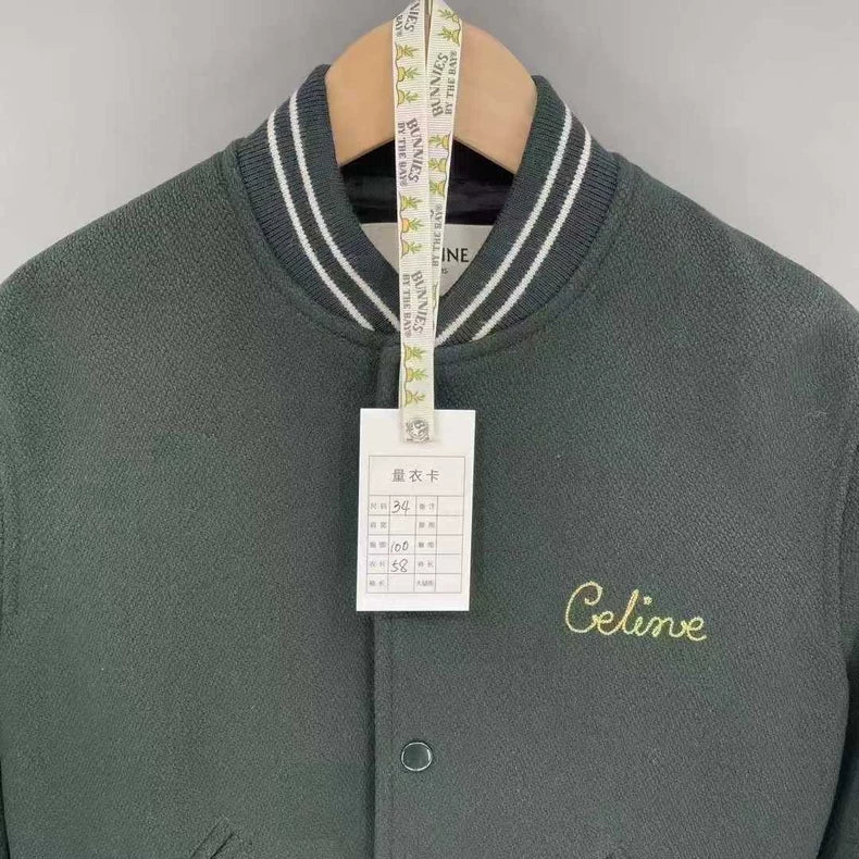 Celine Green Wool Baseball Jacket