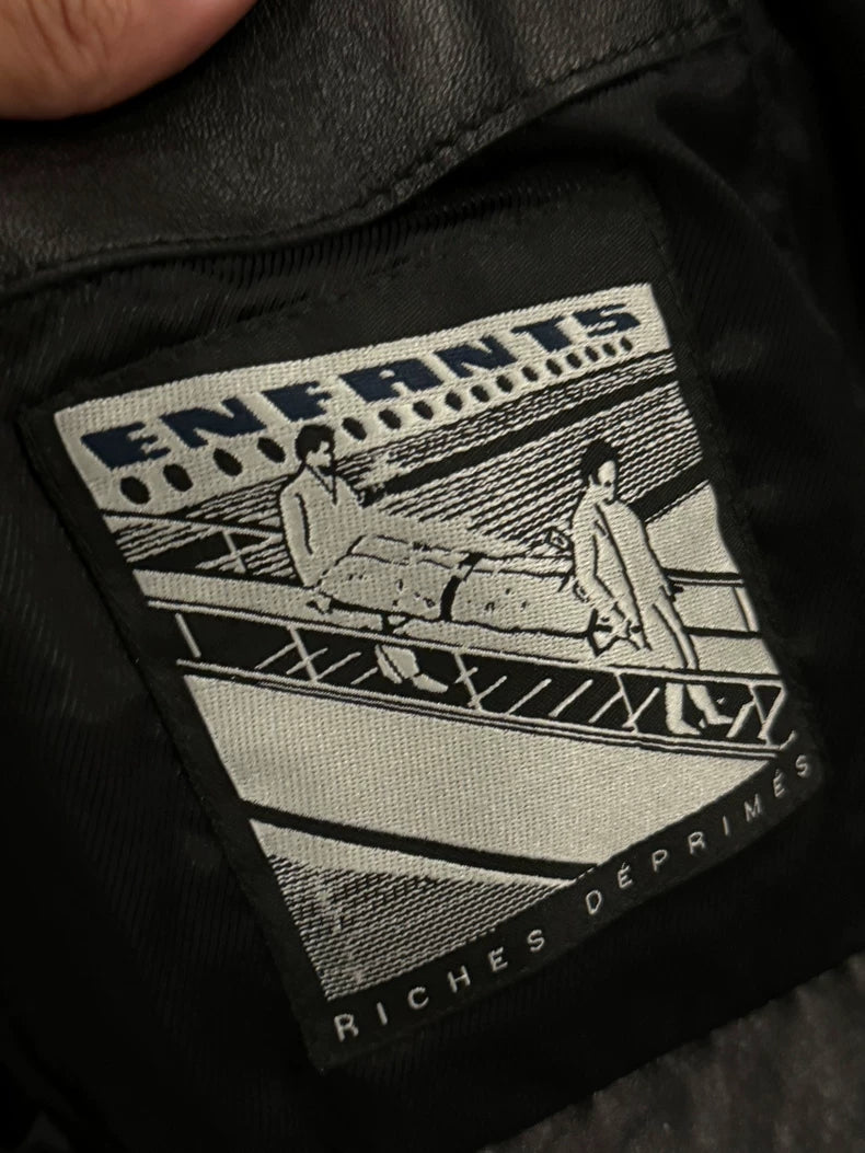 ERD Black Leather Jacket with Embroidery