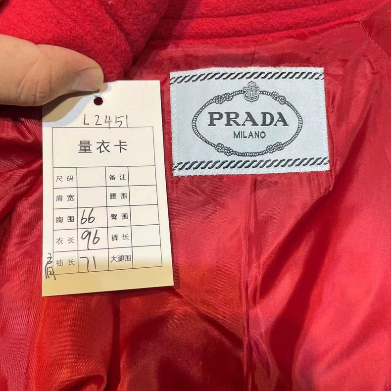 Vintage Prada Red Wool Long Coat