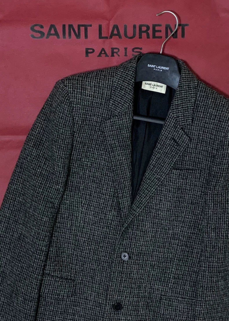 Saint Laurent Gray Plaid Wool Blazer