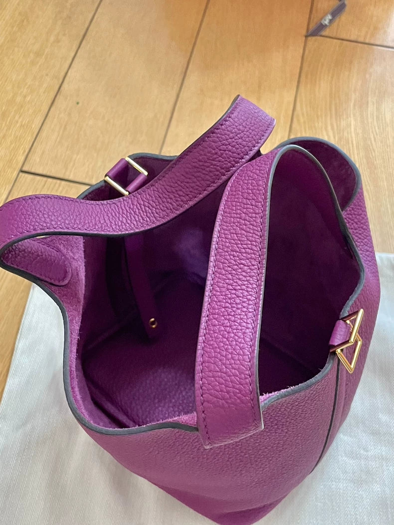 Hermes Purple Bucket Bag with Gold Lock
