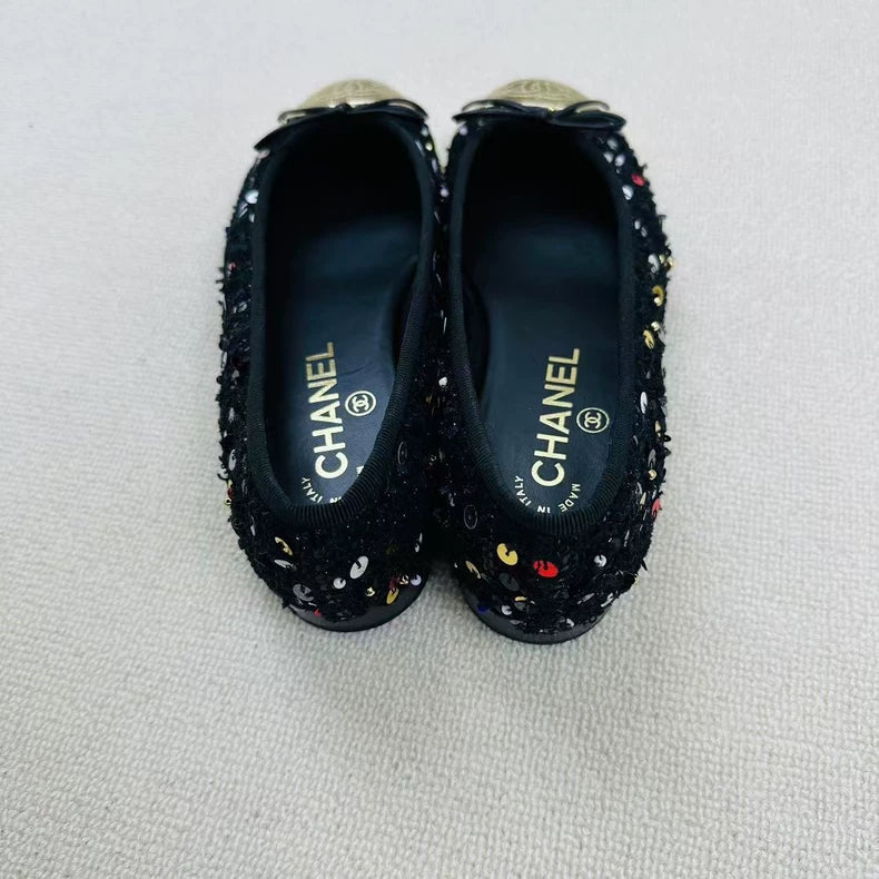 Chanel Sequin Logo Slip-On Shoes Size 36
