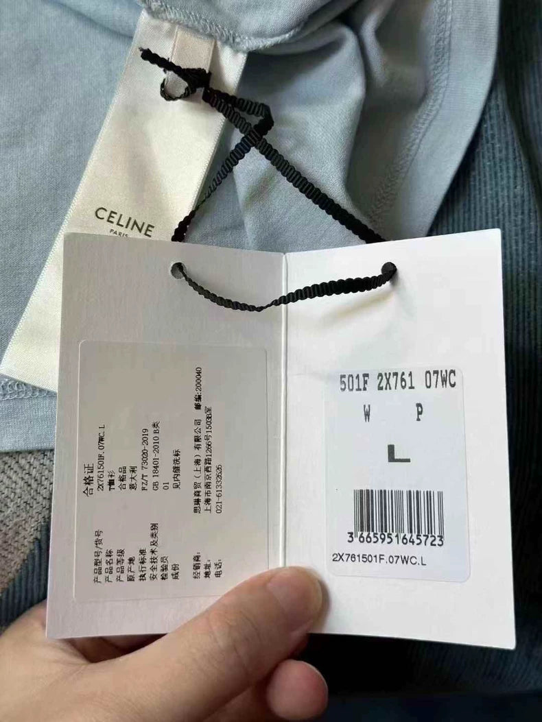 Celine Blue Cropped Short Sleeve Shirt