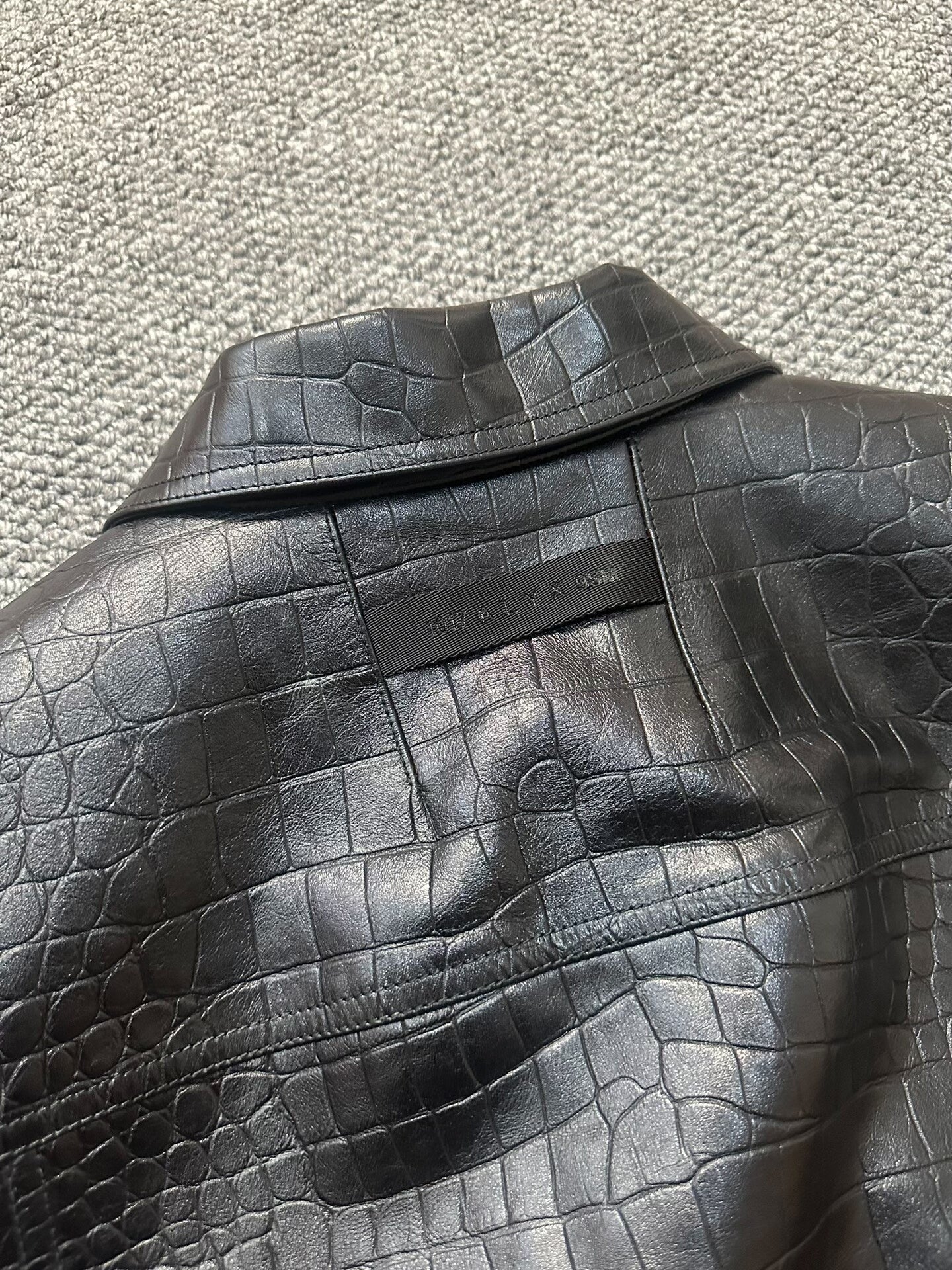 black leather shirt jacket with unique texture