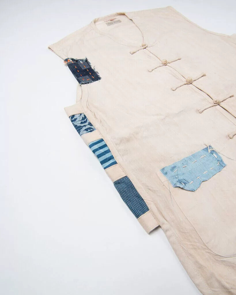 boro hand stitched blue dye vest