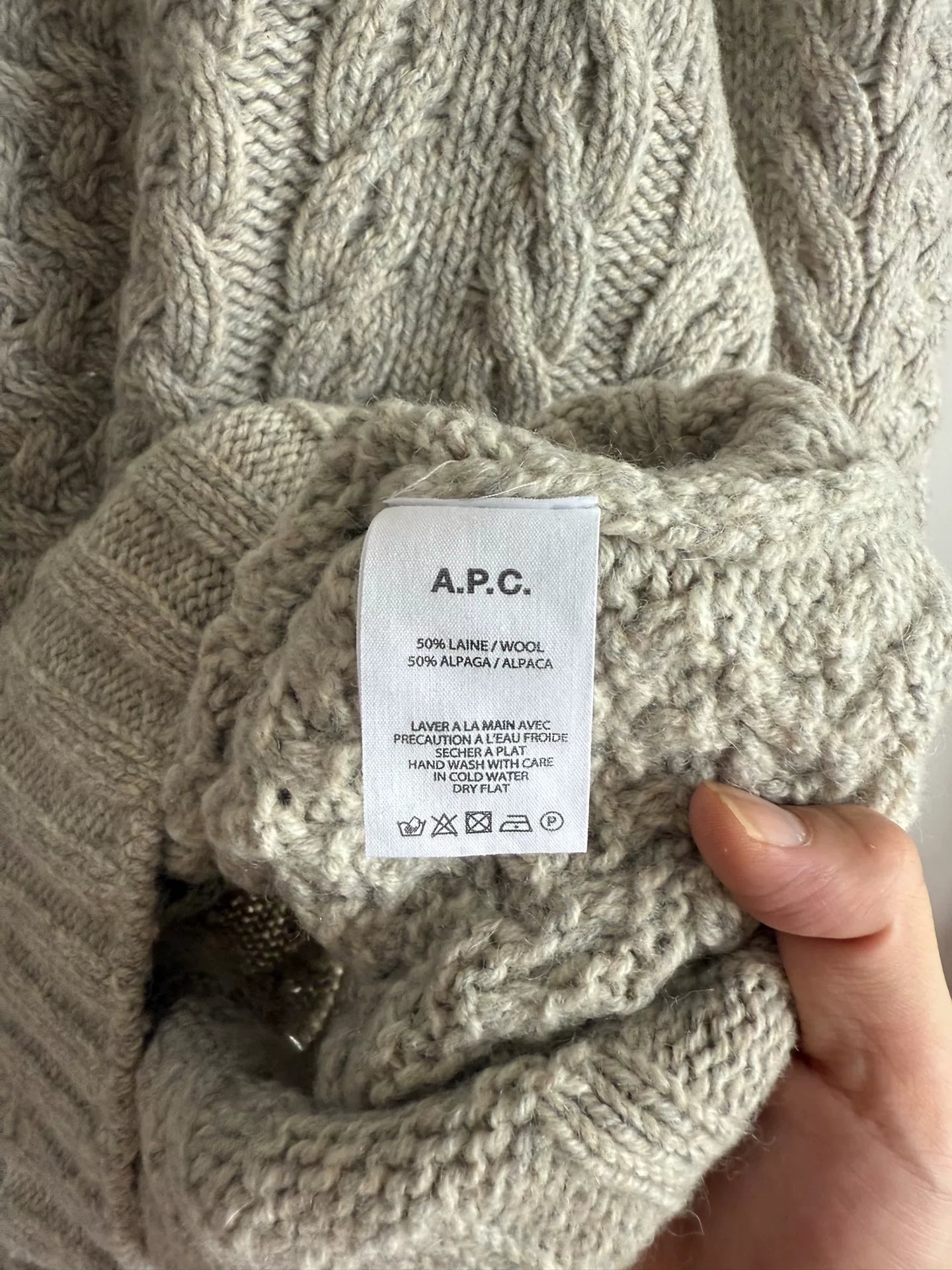 A.P.C Gray Wool Cable Knit Sweater