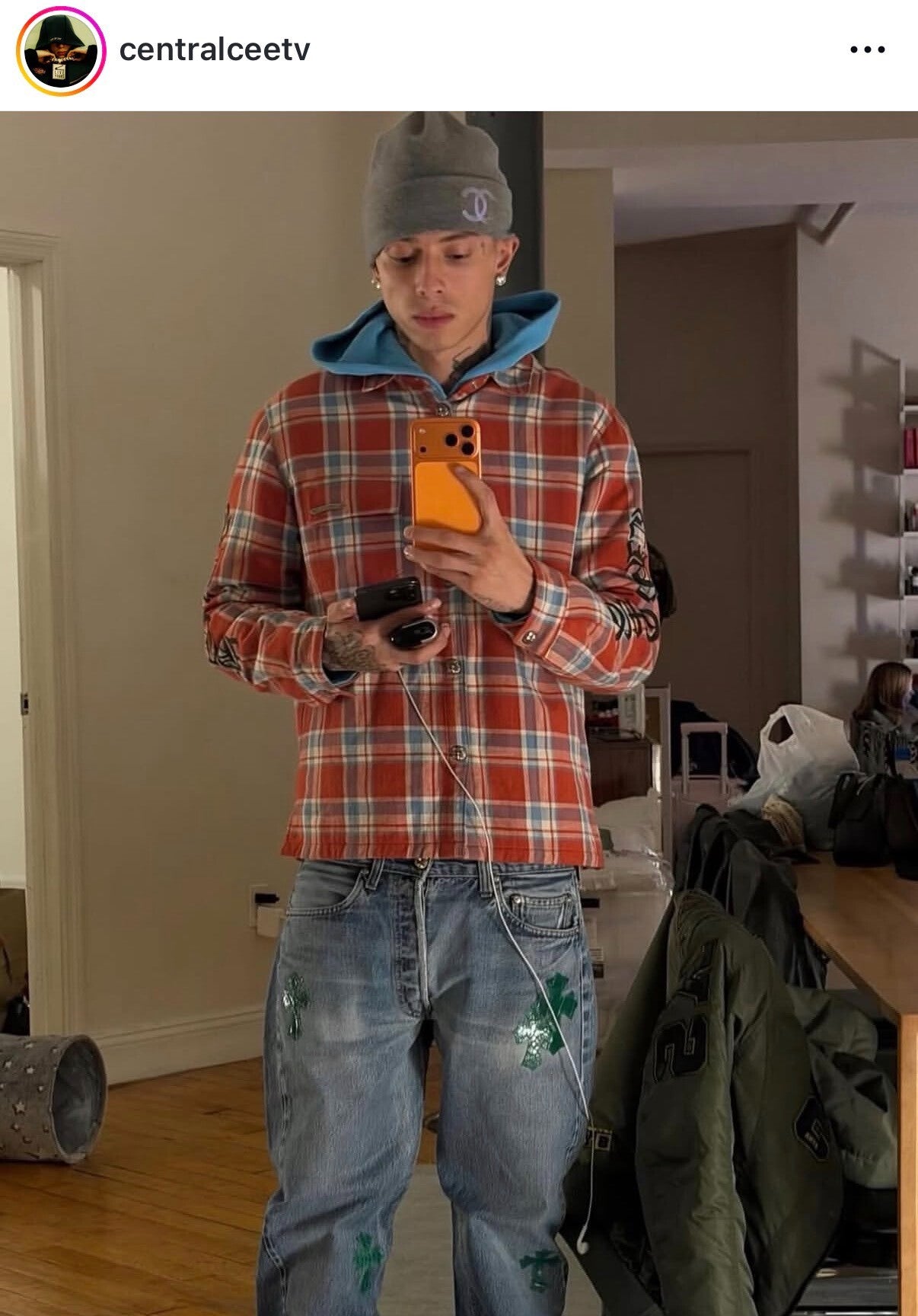 Chrome Hearts Red Blue Plaid Shirt