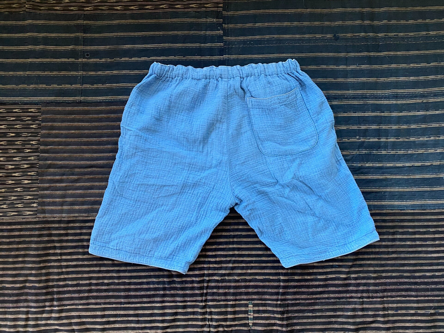 premium sashiko linen shorts in sky blue