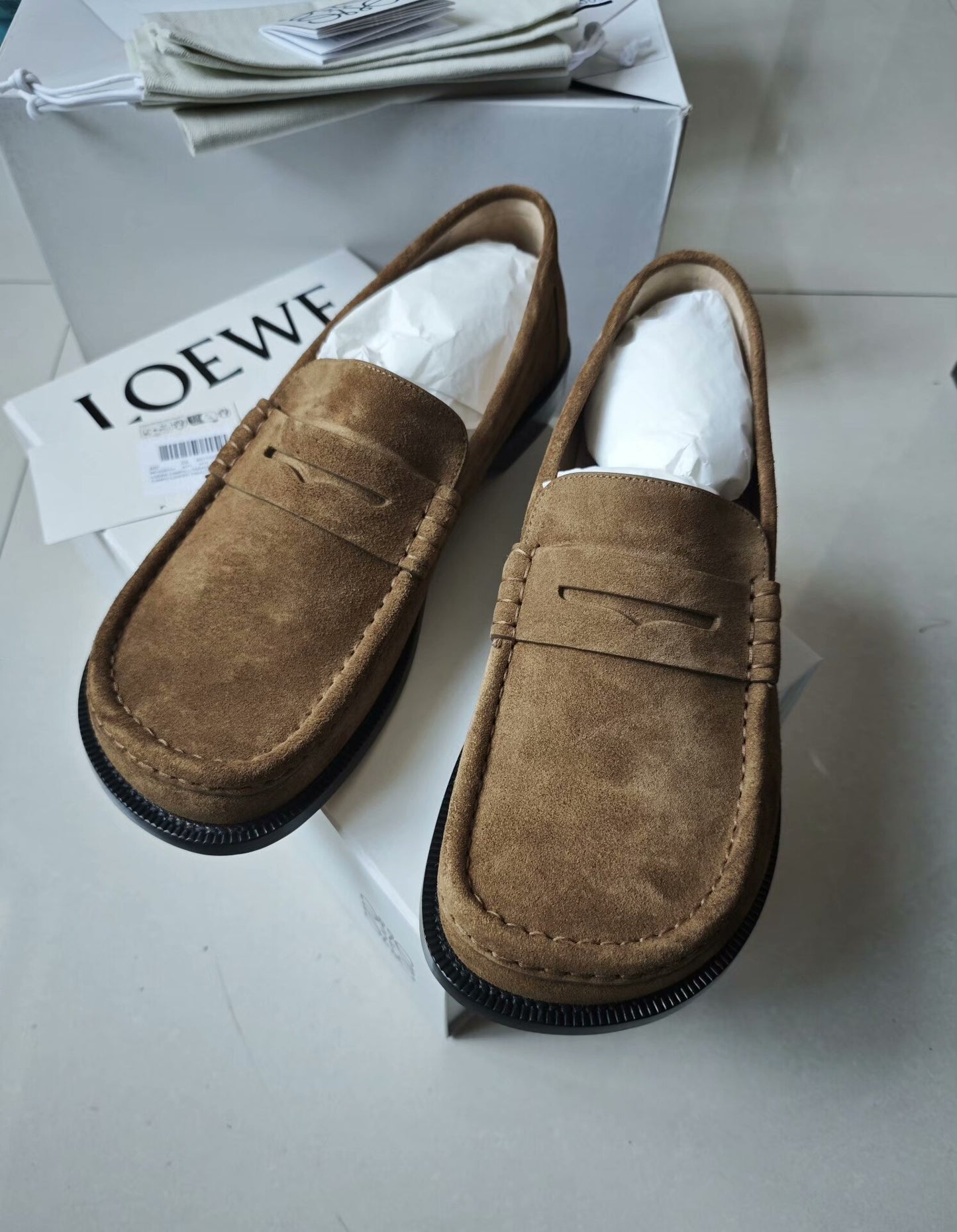 LOEWE Brown Suede Loafers Size 44