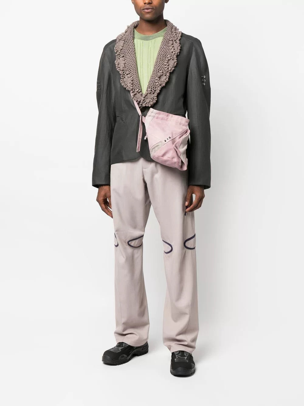 crochet blazer with beaded collar detail