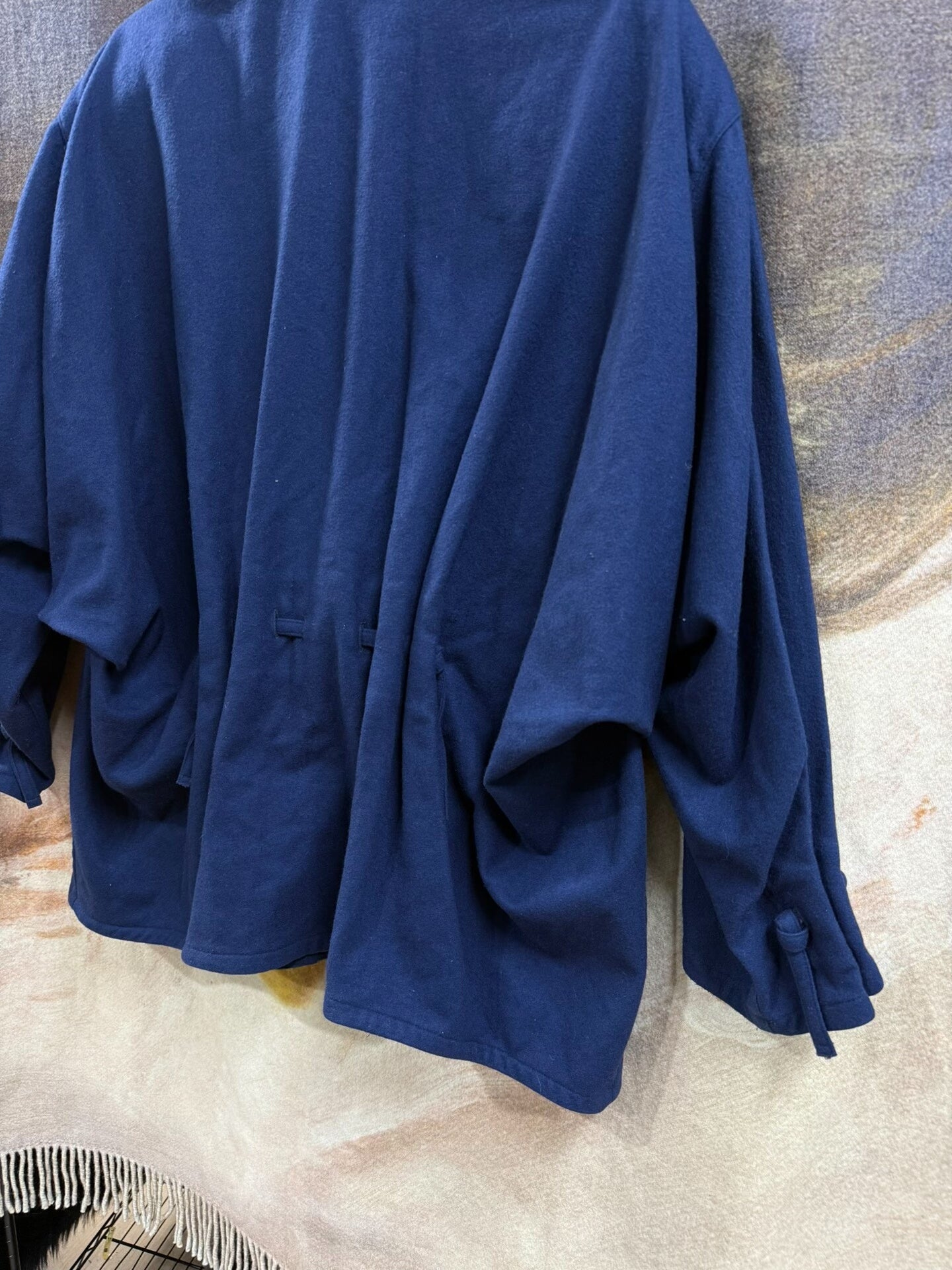 issey miyake pleated drawstring wool coat