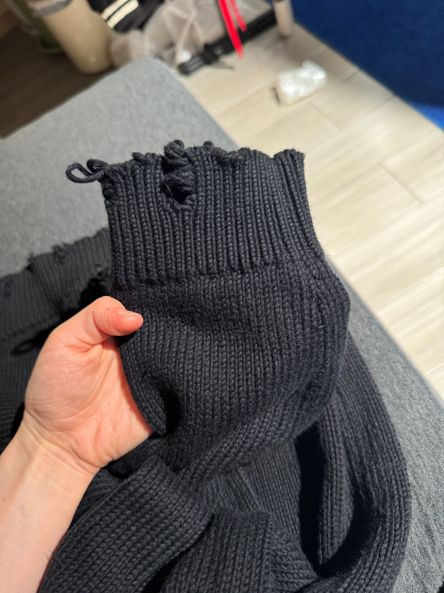 Saint Laurent Black Ribbed Ruffled Collar Sweater
