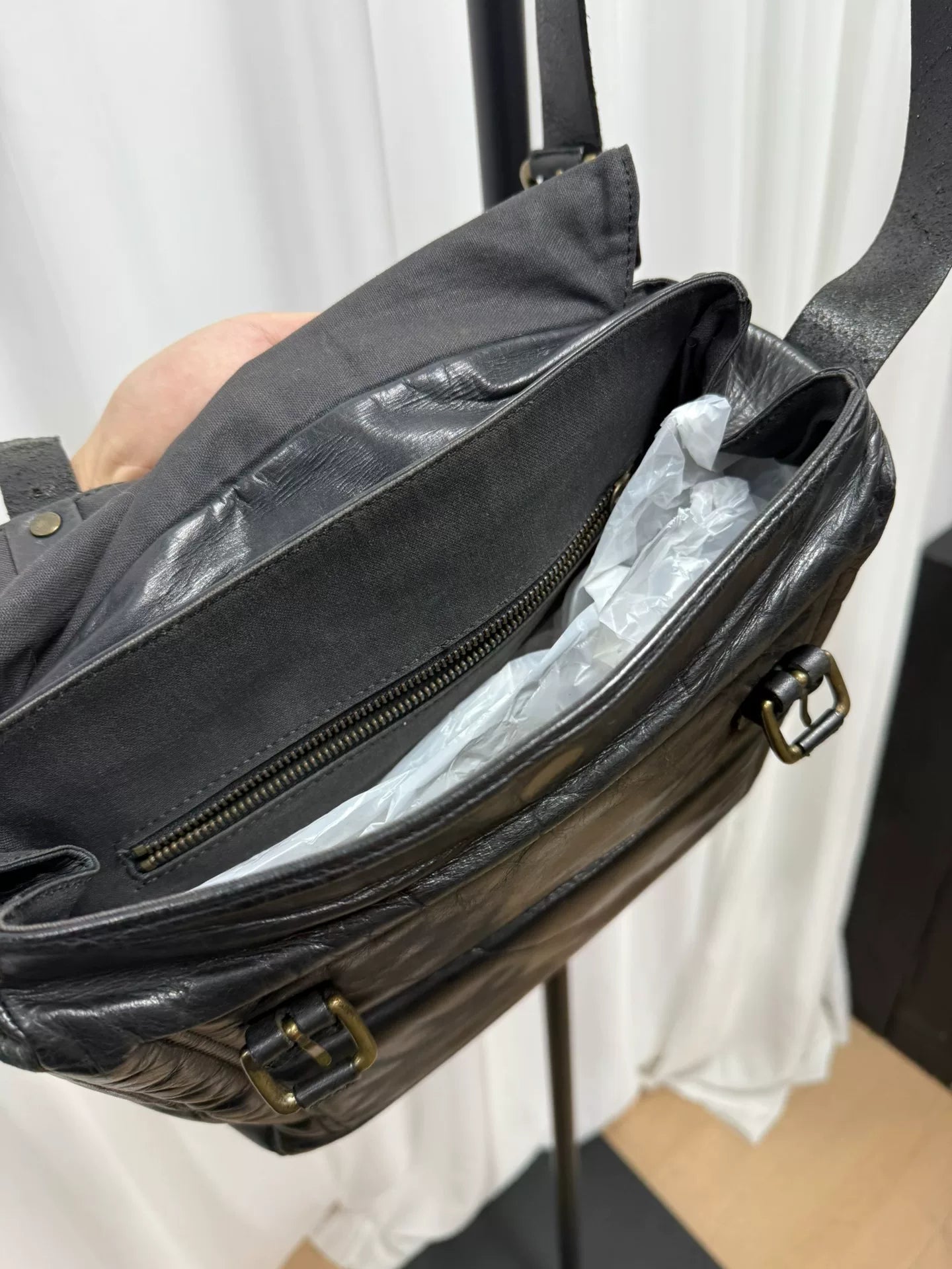Dries Van Noten Waxed Leather Messenger Bag