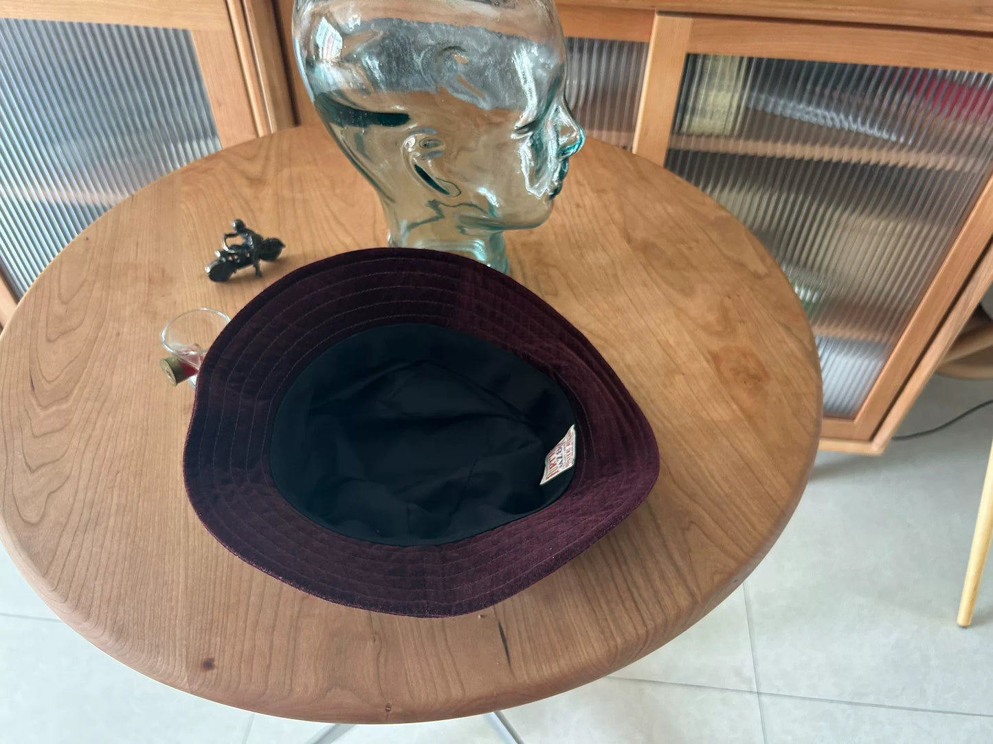 burgundy velvet bucket hat for outdoor use