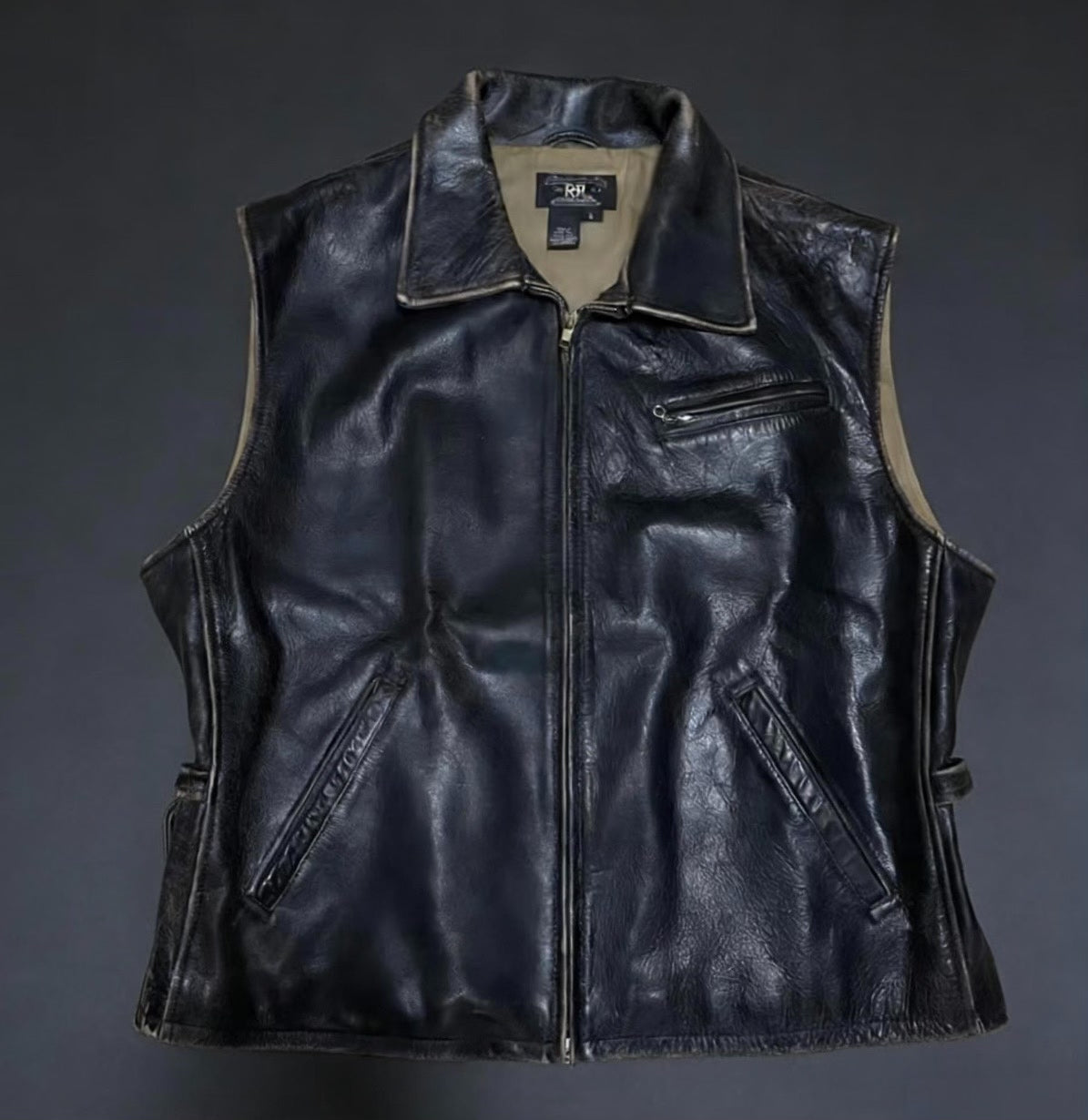 RRL Three-Star Tea Core Leather Vest