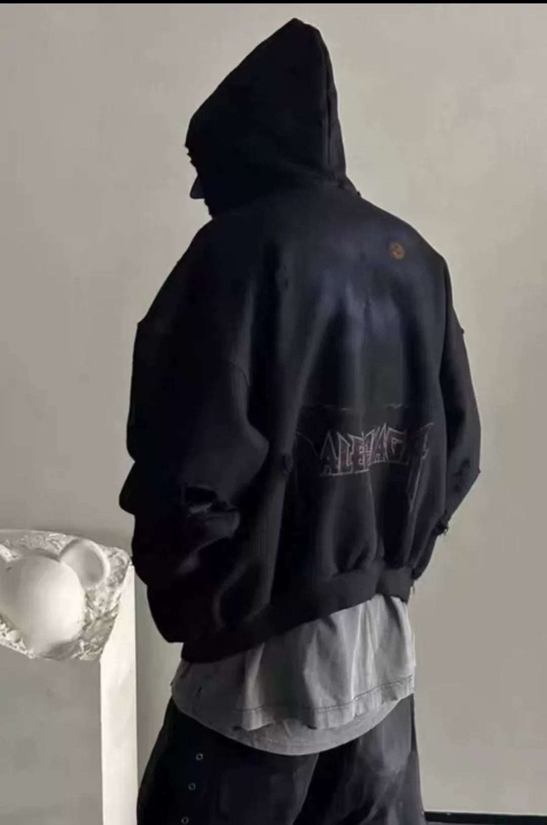 balenciaga paris tower distressed zip jacket