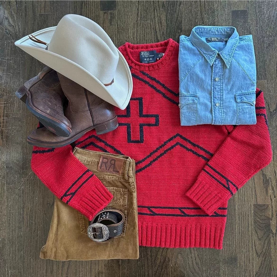 PRL x Naiomi Navajo Cross Red Sweater