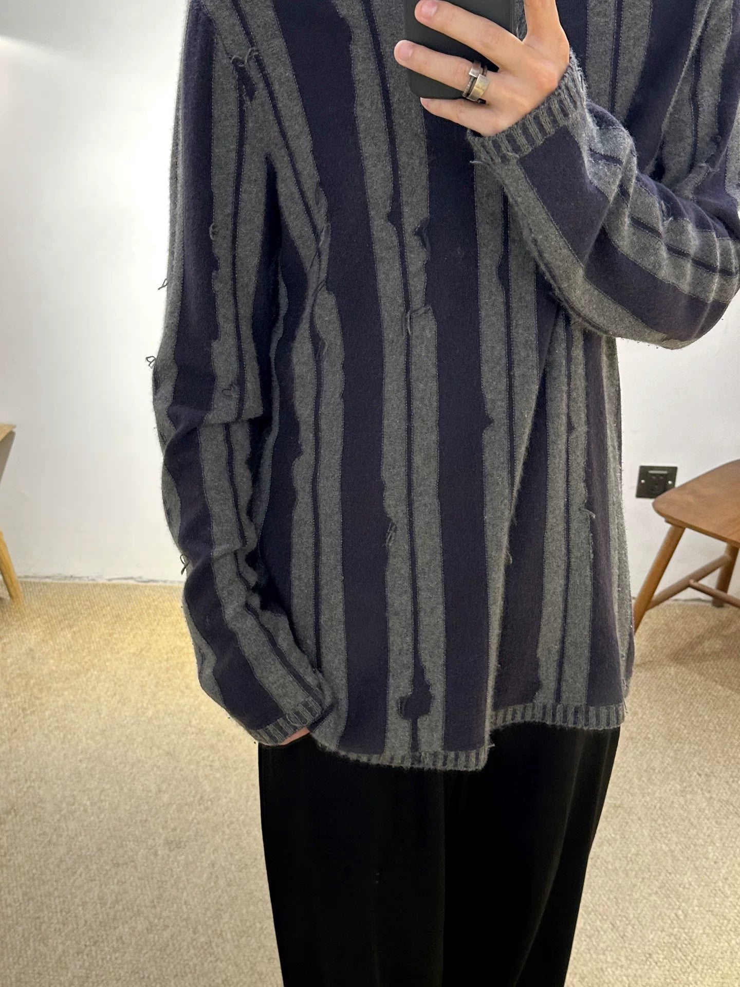 Ziggy Chen A/W 2016 Distressed Stripe Cashmere Sweater