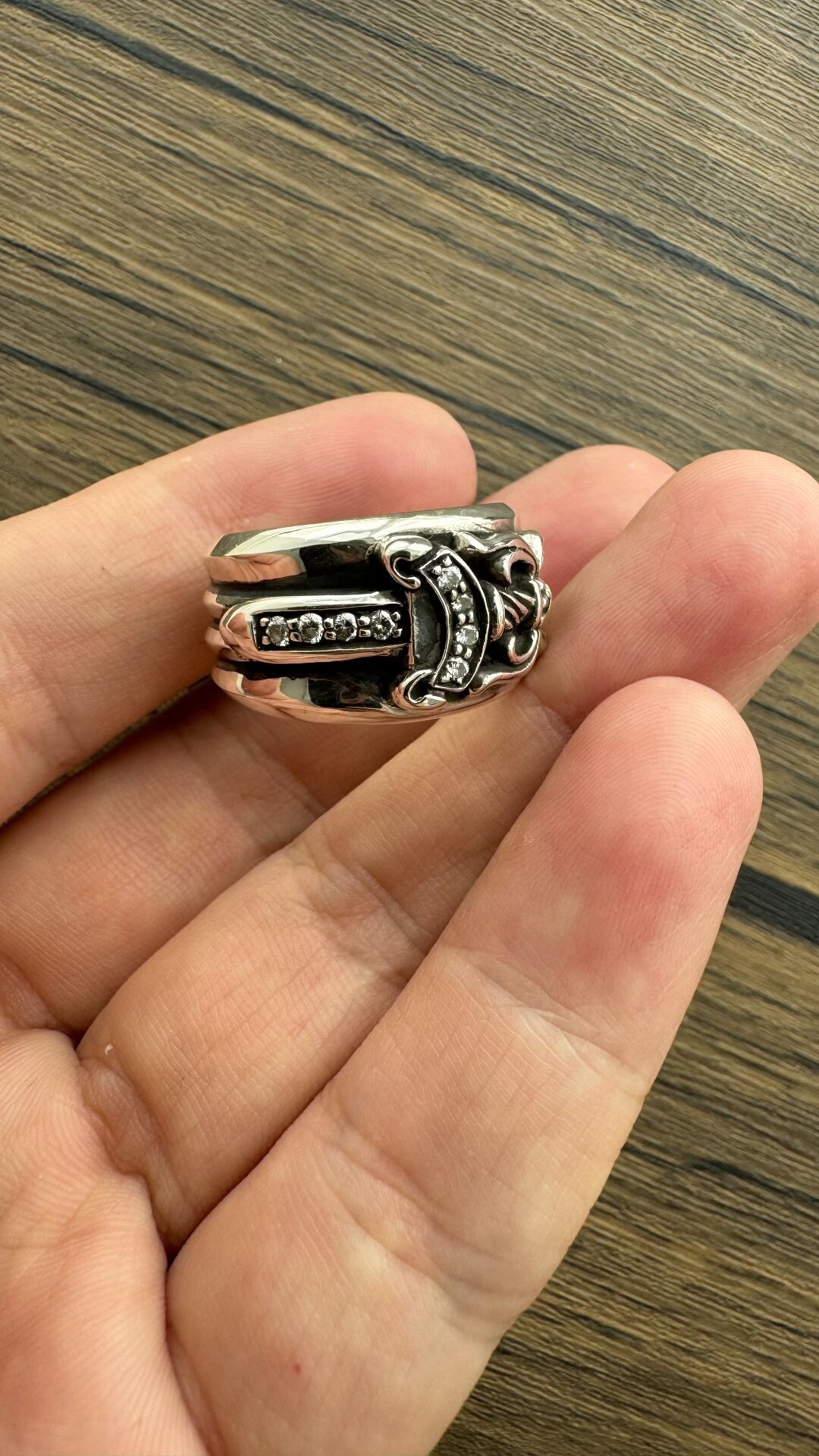 chrome hearts sword ring with white diamonds