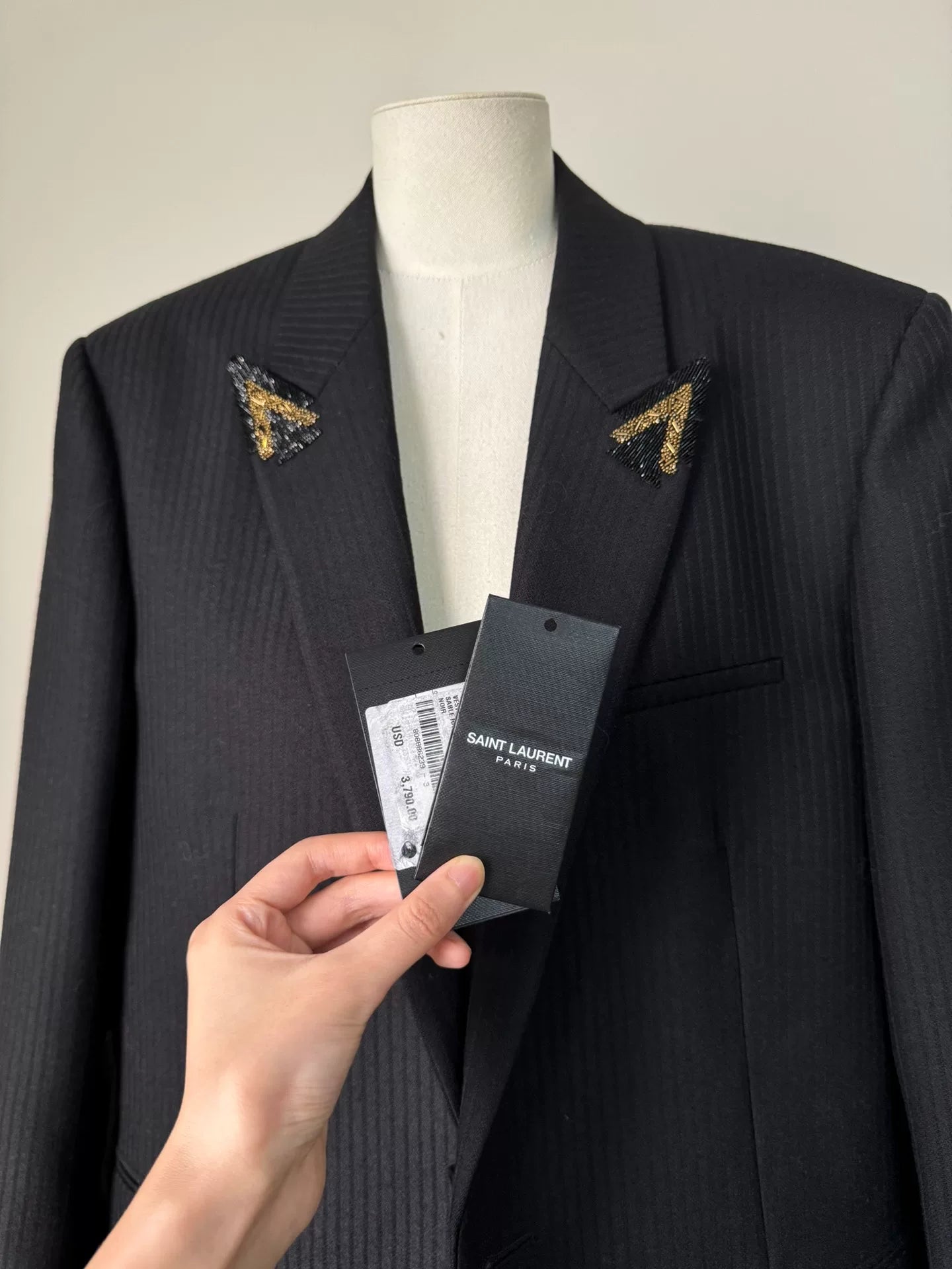 Saint Laurent Black Pinstriped Blazer