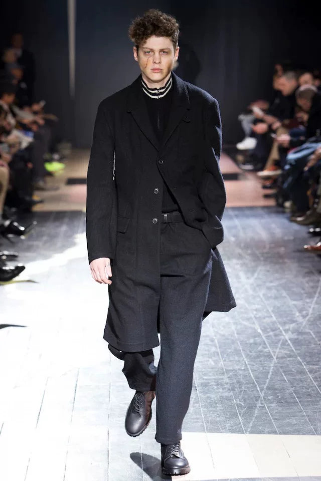 yohji yamamoto wool coat with print design