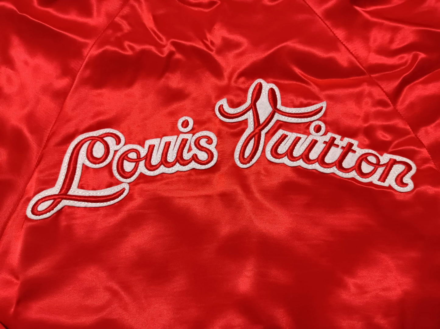 Louis Vuitton Red Satin Embroidered Logo Jacket SS18
