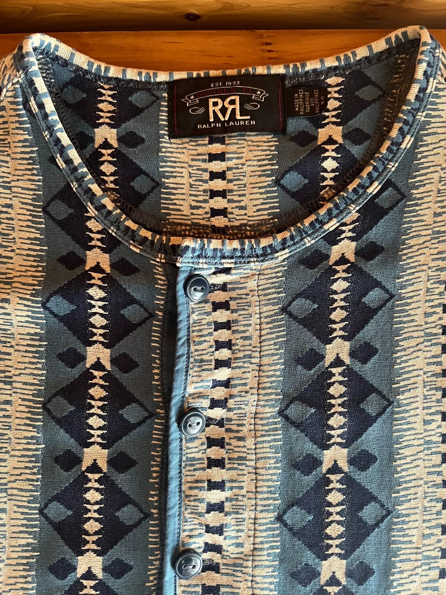 vintage southwestern print short sleeve henley